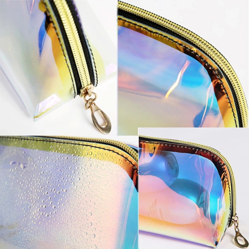 Wholesale Customized Waterproof Customized Travel TPU Ziplock Clear Holographic Makeup PVC Cosmetic Bag