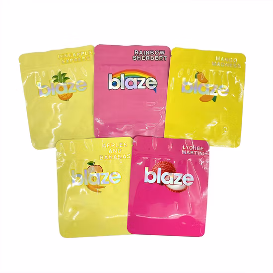 Wholesale Custom Printed Soft Touch Child Resistant Smell Proof Resealable Ziplock 3.5g Candy Gummies Holographic Mylar Bags