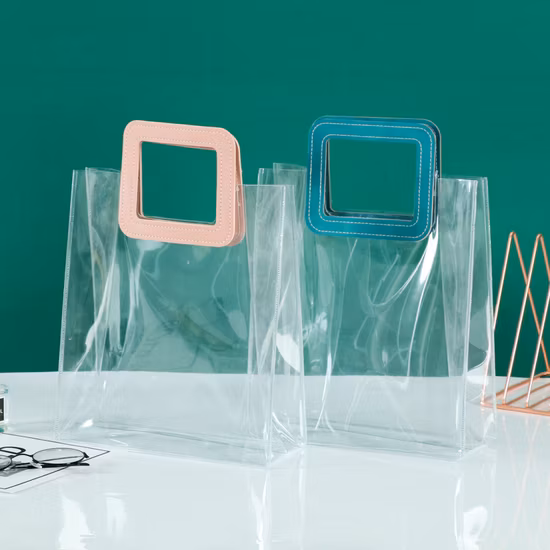Hotsale PVC Transparent Laser Holographic Gift Handbag with Leather Handle