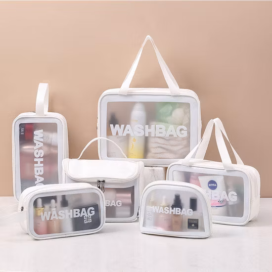 Custom Logo PU PVC Waterproof Trip Black Toiletry Pouch Kits Women Luxury Beauty Makeup Bag Pink Girl Travel Clear Cosmetic Bag