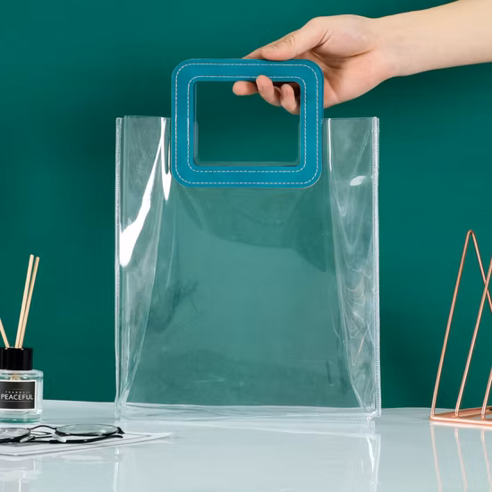 Hotsale PVC Transparent Laser Holographic Gift Handbag with Leather Handle
