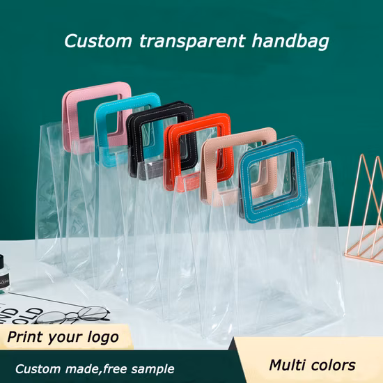 Hotsale PVC Transparent Laser Holographic Gift Handbag with Leather Handle