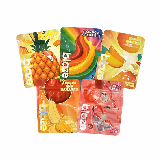 Wholesale Custom Printed Soft Touch Child Resistant Smell Proof Resealable Ziplock 3.5g Candy Gummies Holographic Mylar Bags