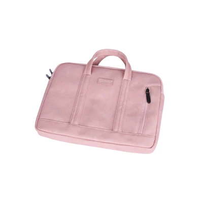 Prägelogo Pink Business PU PVC Laptoptaschen Mac Air Bag Notebook Handtasche mit individuellem Reißverschluss für Damen