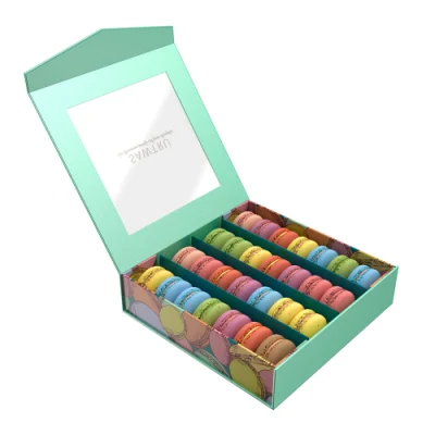 Sawtru Großhandel starre Pappverpackungspapier-Macarons-Box mit PVC-Fenster für Lebensmittel, Nüsse, Schokolade, Süßigkeiten, Kuchen